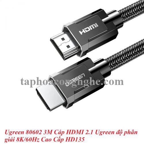 Ugreen 80602 3M HDMI 2.1 8K 60Hz 4K 120hz màu đen Cáp Ultra HD Cao Cấp HD135 30080602
